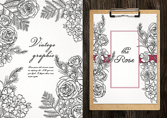 PSD 꽃 백그라운드 일러스트 프레임 사람없음 라벨 빈티지 복고 서류판 목업 국내일러스트 식물 컨셉 사무용품 파일형식