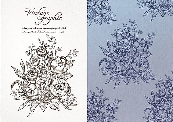 PSD 꽃 백그라운드 일러스트 벽지 프레임 사람없음 라벨 빈티지 복고 목업 국내일러스트 식물 컨셉 파일형식