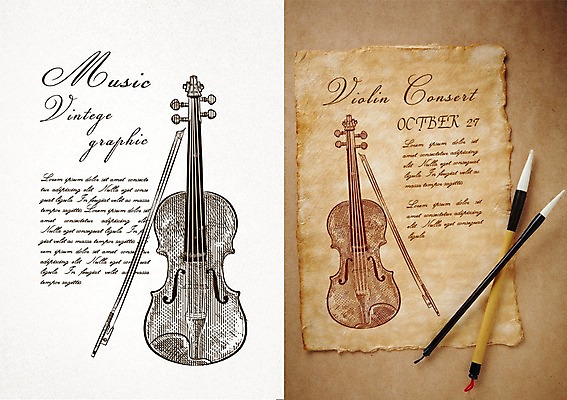 PSD 백그라운드 일러스트 프레임 사람없음 라벨 붓 빈티지 바이올린 복고 목업 국내일러스트 컨셉 현악기 파일형식