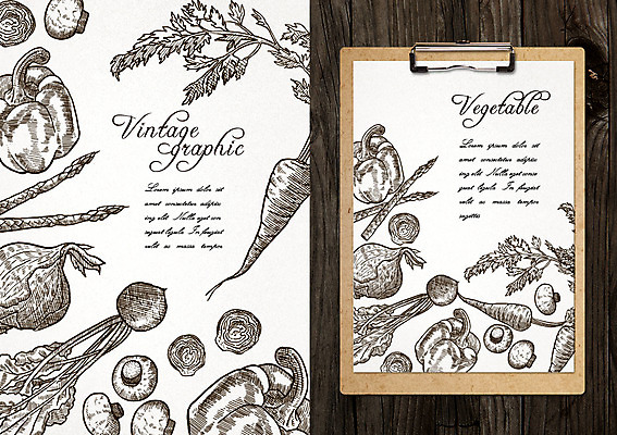 PSD 백그라운드 채소 일러스트 양파 피망 프레임 사람없음 라벨 버섯 당근 빈티지 복고 서류판 목업 국내일러스트 컨셉 뿌리채소 사무용품 파일형식
