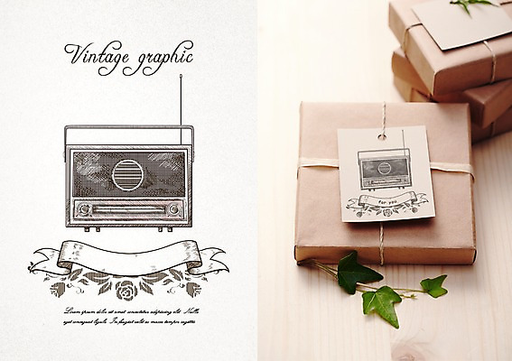 PSD 백그라운드 일러스트 프레임 사람없음 선물상자 라벨 빈티지 라디오 복고 목업 국내일러스트 컨셉 선물 전자제품 상자 파일형식