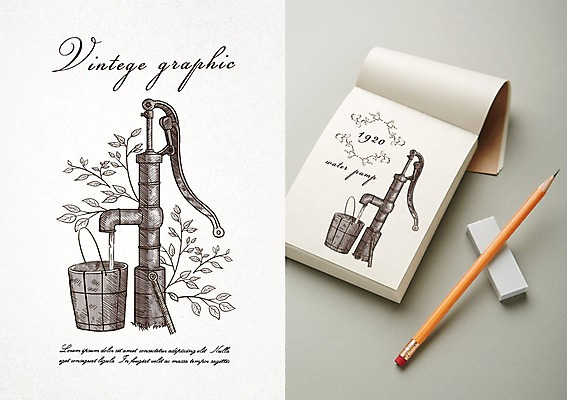 PSD 백그라운드 일러스트 프레임 사람없음 연필 라벨 다이어리 빈티지 지우개 복고 물펌프 목업 국내일러스트 컨셉 학용품 필기구 사무용품 펌프 파일형식