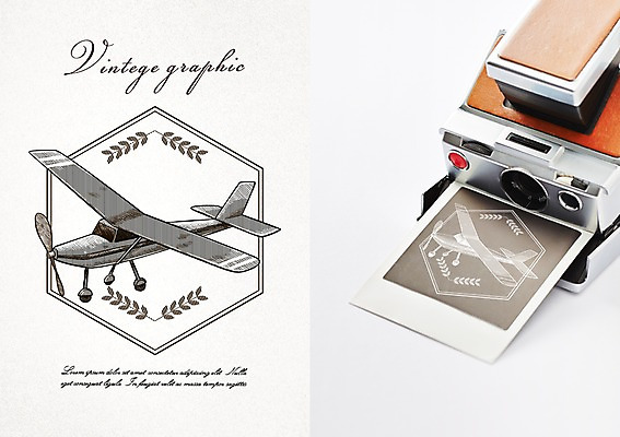 PSD 백그라운드 일러스트 비행기 프레임 사람없음 라벨 빈티지 복고 폴라로이드 폴라로이드사진 목업 국내일러스트 컨셉 항공교통 대중교통 카메라 파일형식