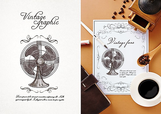 PSD 커피 백그라운드 일러스트 프레임 사람없음 만년필 라벨 다이어리 원두 빈티지 선풍기 복고 목업 국내일러스트 음료 컨셉 펜 사무용품 가전제품 파일형식