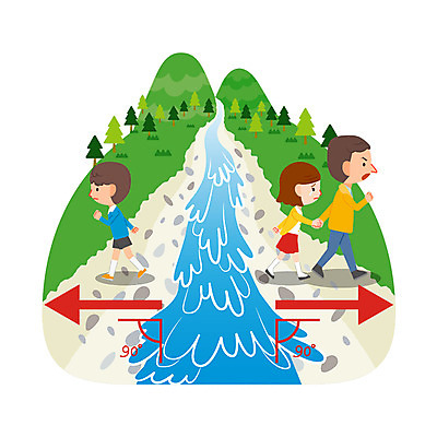 전신 여자 남자 어린이 일러스트 산 성인 세명 강 걷기 홍수 자연재해 각도 대피 지진 국내일러스트 AI파일 모션 사람 재해 파일형식 벡터