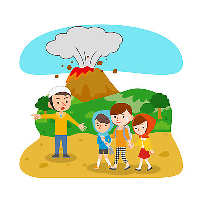 전신 여자 남자 어린이 일러스트 여러명 성인 자연재해 화산 분화 대피 국내일러스트 AI파일 다수 산 사람 재해 파일형식 벡터
