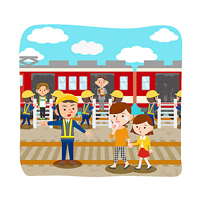 전신 여자 남자 어린이 일러스트 여러명 성인 전철 자연재해 대피 사고방지 선로 안전요원 역무원 국내일러스트 AI파일 직업 육상교통 다수 대중교통 사람 예방 재해 파일형식 벡터