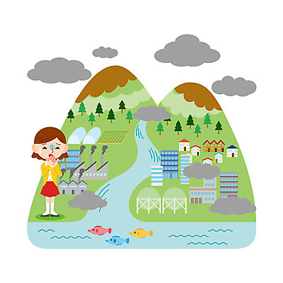 전신 여자 일러스트 공장 어류 한명 서기 성인 강 죽음 오염 자연재해 대기오염 스모그 국내일러스트 AI파일 1 공업 모션 사람 수중동물 환경오염 재해 파일형식 벡터
