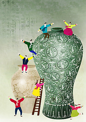 PSD 여자 남자 일러스트 사다리 여러명 성인 축제 도자기 한복 즐거움 도자기축제 지역축제 대한민국축제 국내일러스트 한국전통 감정 다수 사람 도구 전통의상 파일형식