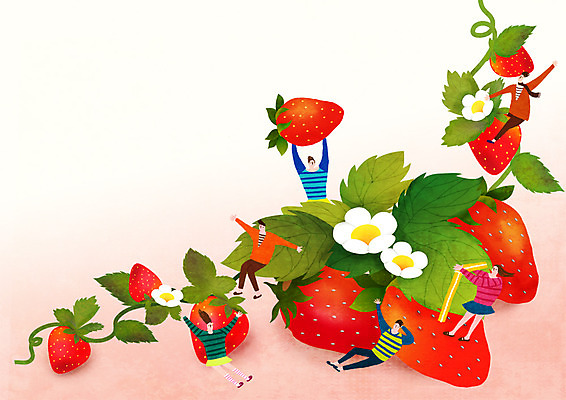 PSD 여자 남자 과일 일러스트 딸기 한국 여러명 성인 축제 즐거움 특산물 딸기꽃 딸기축제 지역축제 대한민국축제 국내일러스트 꽃 감정 아시아 다수 사람 파일형식