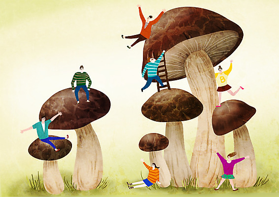 PSD 여자 남자 일러스트 사다리 한국 여러명 성인 축제 버섯 즐거움 특산물 지역축제 대한민국축제 국내일러스트 감정 아시아 다수 사람 도구 파일형식