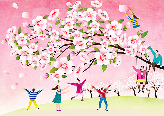 PSD 여자 남자 일러스트 한국 여러명 성인 축제 봄 벚꽃 즐거움 그네 벚꽃축제 지역축제 대한민국축제 국내일러스트 계절 꽃 감정 아시아 다수 사람 꽃축제 파일형식