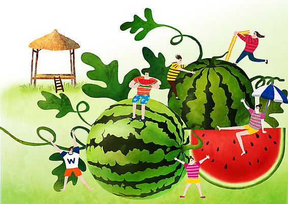 PSD 여자 남자 과일 일러스트 여름음식 수박 한국 여러명 성인 여름 축제 즐거움 정자 특산물 지역축제 제철음식 제철과일 대한민국축제 수박축제 국내일러스트 건축물 계절 감정 아시아 음식 다수 사람 제철 파일형식 여름_계절