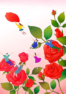 PSD 여자 남자 꽃잎 일러스트 한국 여러명 성인 장미 축제 즐거움 장미축제 지역축제 대한민국축제 국내일러스트 꽃 감정 아시아 다수 사람 꽃축제 파일형식