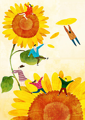 PSD 여자 남자 일러스트 해바라기 한국 여러명 성인 축제 즐거움 꽃축제 지역축제 대한민국축제 국내일러스트 꽃 감정 아시아 다수 사람 파일형식