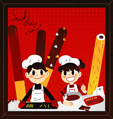 PSD 커플 여자 남자 일러스트 요리사모자 요리 서기 상반신 성인 두명 빼빼로 빼빼로데이 프레임일러스트 국내일러스트 모자_잡화 관계 모션 데이이벤트 디저트 프레임 사람 요리사 막대과자 파일형식