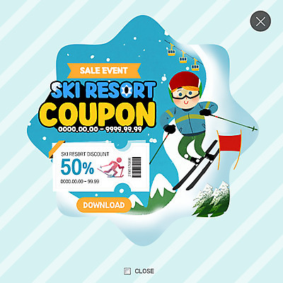 PSD 템플릿 남자 어린이 웹템플릿 겨울 스키 팝업 웹팝업 한명 성인 쇼핑 티켓 쿠폰 레이어팝업 이미지템플릿 1 계절 겨울스포츠 사람 파일형식