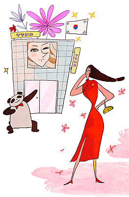 전신 PSD 한마리 여자 꽃 여행 일러스트 한명 중국인 여행객 태극기 판다 치파오 성형외과 유커 국내일러스트 외국인 식물 1 곰 병원 사람 동양인 국기 전통의상 파일형식