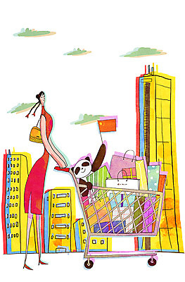 전신 PSD 여자 여행 일러스트 한명 쇼핑 쇼핑백 중국인 여행객 쇼핑카 판다 오성홍기 63빌딩 유커 국내일러스트 외국인 1 가방 곰 서울 사람 동양인 빌딩 중국 카트 국기 랜드마크 파일형식