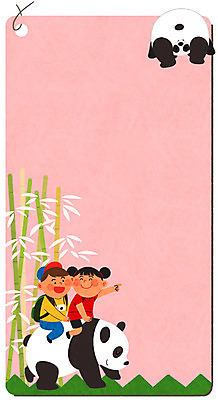 PSD 여자 남자 어린이 여행 두마리 일러스트 프레임 두명 중국인 여행객 판다 오성홍기 대나무 유커 국내일러스트 외국인 나무 2 곰 사람 동양인 중국 국기 파일형식