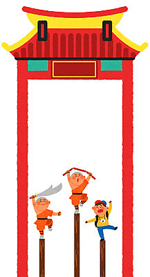 전신 PSD 남자 어린이 여행 일러스트 프레임 성인 세명 중국인 여행객 칼 쌍절곤 소림무술 소림사 남자만 유커 국내일러스트 외국인 사람 동양인 파일형식