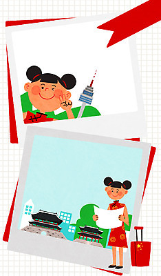 전신 PSD 여자 여행 일러스트 프레임 두명 중국인 여행객 캐리어 치파오 숭례문 국보 오성홍기 폴라로이드사진 남산타워 유커 국내일러스트 외국인 한국 사람 동양인 여행가방 중국 문화재 국기 전통의상 폴라로이드 남산 랜드마크 파일형식