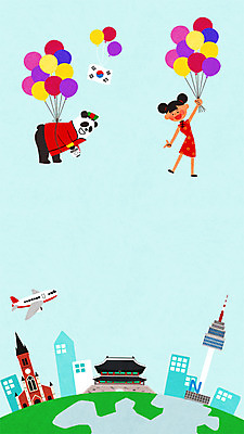 전신 PSD 한마리 여자 여행 일러스트 비행기 프레임 한명 성인 중국인 여행객 태극기 판다 치파오 풍선 남산타워 명동성당 흥인지문 유커 국내일러스트 외국인 1 곰 항공교통 대중교통 한국 사람 동양인 성당 국기 전통의상 남산 랜드마크 명동 파일형식