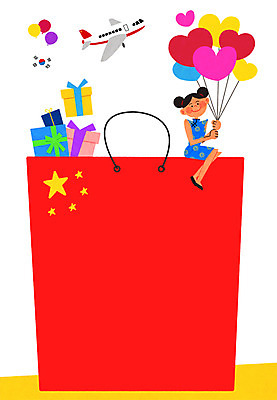 전신 PSD 여자 여행 일러스트 비행기 프레임 한명 성인 선물상자 쇼핑백 중국인 여행객 하트 태극기 치파오 오성홍기 풍선 유커 국내일러스트 모양 외국인 1 가방 항공교통 대중교통 선물 사람 동양인 상자 중국 국기 전통의상 파일형식