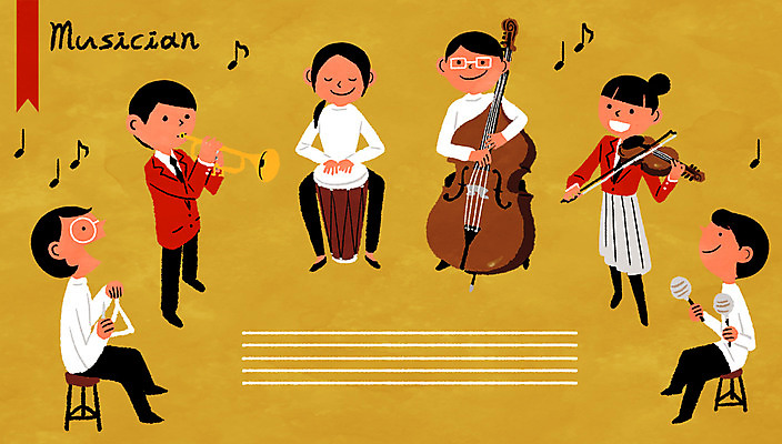 전신 PSD 학생 여자 남자 연주 일러스트 청소년 프레임 여러명 성인 연주자 바이올린 첼로 재즈 멘토링 국내일러스트 교육 음악 다수 현악기 사람 음악가 파일형식 찰현악기