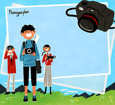 전신 PSD 학생 여자 남자 일러스트 청소년 프레임 서기 성인 세명 카메라 사진사 멘토링 국내일러스트 교육 모션 사람 전자제품 작가 파일형식