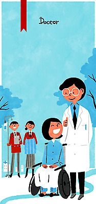 PSD 학생 여자 남자 일러스트 청소년 프레임 병원 여러명 성인 환자 의사 휠체어 멘토링 국내일러스트 교육 다수 의학 사람 의료진 파일형식