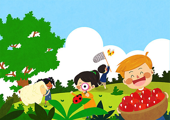 PSD 외국인 나무 백인 구름 여자 남자 어린이라이프 어린이 흑인 나비 일러스트 여러명 양 사과 무당벌레 곤충채집 다문화사회 국내일러스트 자연요소 서양인 식물 라이프스타일 다수 곤충 과일 포유류 사람 인종 사회_공동체 수집 다문화 파일형식