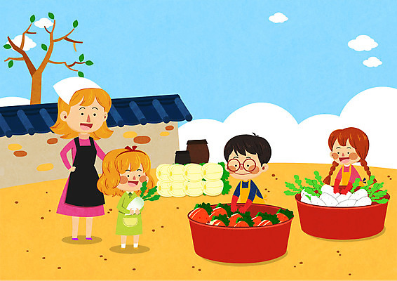 PSD 외국인 백인 여자 남자 어린이라이프 어린이 일러스트 김치 한국 여러명 성인 앞치마 항아리 무 배추 고무장갑 김장 전통체험 다문화사회 한류 국내일러스트 서양인 라이프스타일 아시아 문화 한식 장갑 다수 채소 뿌리채소 사람 인종 체험 도자기 사회_공동체 다문화 고무 파일형식