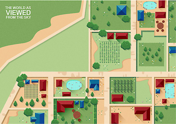 나무 길 백그라운드 밭 일러스트 풍경 사람없음 건물 하이앵글 농촌 연못 국내일러스트 AI파일 식물 건축물 뷰포인트 농업 시골 파일형식 벡터