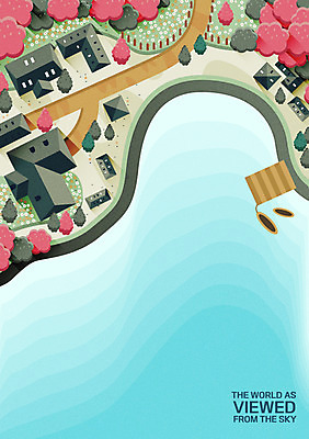 나무 바다 백그라운드 일러스트 주택 풍경 초원 사람없음 건물 하이앵글 주택가 국내일러스트 AI파일 식물 건축물 뷰포인트 파일형식 벡터