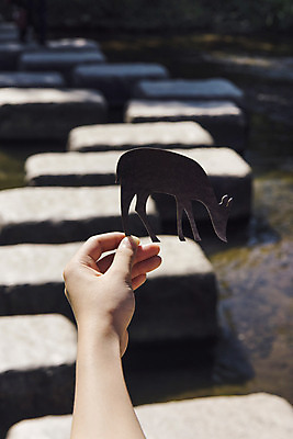 포토 JPG 주간 한마리 손 백그라운드 사슴 프레임 한명 들기 풍경 야외 신체부위 페이퍼아트 징검다리 국내포토 자연요소 1 포유류 모션 사람 다리_건축물 파일형식