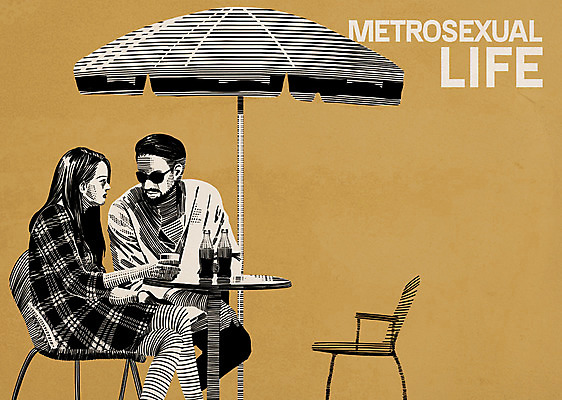 PSD 커플 여자 패션 남자 데이트 일러스트 휴식 앉기 상반신 성인 두명 카페 파라솔 빈티지 젠틀맨 댄디 댄디스타일 메트로섹슈얼 국내일러스트 컨셉 관계 모션 사람 상점 파일형식