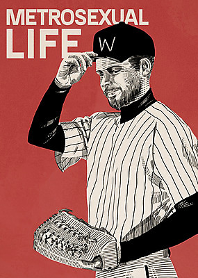 PSD 패션 남자 일러스트 한명 상반신 성인 야구 글러브 야구선수 빈티지 젠틀맨 댄디 댄디스타일 메트로섹슈얼 국내일러스트 1 스포츠용품 장갑 컨셉 운동선수 사람 구기 파일형식