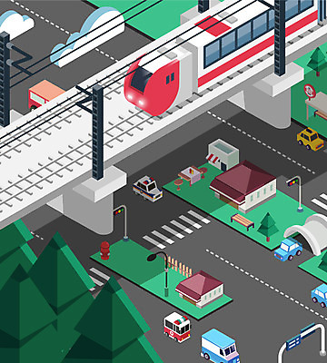 나무 도로 백그라운드 일러스트 자동차 사람없음 기찻길 횡단보도 전철 입체 아이소메트릭 철도의날 국내일러스트 AI파일 식물 길 육상교통 교통시설 대중교통 보행로 파일형식 벡터 법정기념일