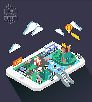 백그라운드 일러스트 자동차 동물원 사람없음 스마트폰 열기구 서커스 판다 사파리 입체 아이소메트릭 국내일러스트 AI파일 육상교통 곰 항공교통 핸드폰 스마트기기 파일형식 벡터