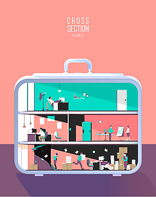 여자 남자 화분 시계 액자 서류가방 일러스트 비즈니스 전등 여러명 성인 책 사무실 계단 사원 비교 옷걸이 사장 종이상자 바쁨 단면도 크로스섹션 국내일러스트 AI파일 다수 컨셉 가방 단면 조명 사람 상자 파일형식 벡터