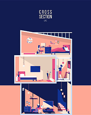 여자 할아버지 남자 일러스트 우산 엄마 전등 성인 세명 컴퓨터 침대 아기 비교 실업자 빌라 단면도 크로스섹션 국내일러스트 AI파일 노년 가구 컨셉 가족 단면 조명 주택 사람 전자제품 파일형식 벡터