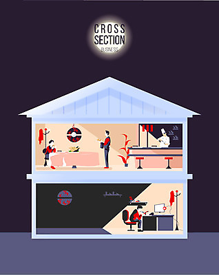 남자 일러스트 여러명 사무실 식당 요리사 식사 업무 비교 웨이터 단면도 야근 크로스섹션 국내일러스트 AI파일 직업 다수 컨셉 비즈니스 단면 사람 상점 작업 파일형식 벡터