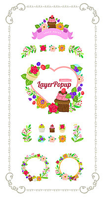 꽃 리본 백그라운드 과일 일러스트 나뭇잎 프레임 사람없음 세트 라벨 하트 컵케이크 심볼 웹엘리먼트 국내일러스트 AI파일 모양 식물 잎 케이크 엘리먼트 파일형식 벡터