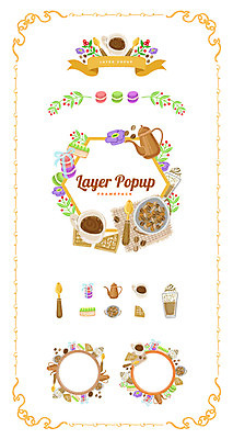 꽃 리본 커피 음료 백그라운드 일러스트 주전자 나뭇잎 프레임 수저 사람없음 컵 세트 라벨 케이크 원두 심볼 와플 마카롱 웹엘리먼트 국내일러스트 AI파일 식물 식기 잎 주방용품 디저트 엘리먼트 파일형식 벡터