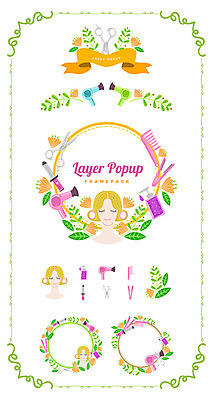 여자 꽃 리본 백그라운드 일러스트 나뭇잎 프레임 사람없음 세트 라벨 머리빗 드라이어 심볼 가위질 머리끈 고데기 웹엘리먼트 국내일러스트 AI파일 식물 잎 장신구 가위_도구 사람 미용용품 헤어용품 엘리먼트 파일형식 벡터