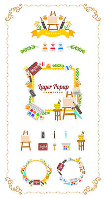 꽃 리본 백그라운드 의자 일러스트 나뭇잎 프레임 미술 사람없음 세트 연필 라벨 물감 붓 팔레트 물통 심볼 스케치북 이젤 지우개 웹엘리먼트 국내일러스트 AI파일 식물 가구 잎 문화예술 학용품 필기구 미술도구 엘리먼트 파일형식 벡터