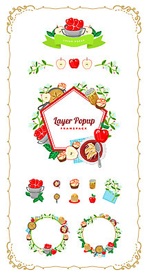 접시 꽃 리본 백그라운드 일러스트 유리병 나뭇잎 프레임 수저 사람없음 세트 라벨 바구니 케이크 프라이팬 사과 잼 심볼 웹엘리먼트 국내일러스트 AI파일 식물 식기 잎 과일 주방용품 병_용기 디저트 소스_음식 엘리먼트 파일형식 벡터