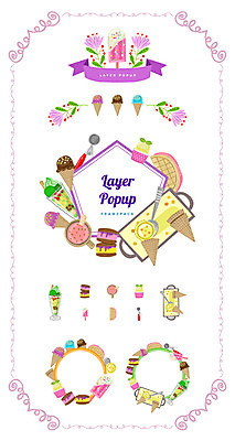 꽃 백그라운드 일러스트 아이스크림 프레임 사람없음 세트 라벨 심볼 파르페 와플 마카롱 웹엘리먼트 국내일러스트 AI파일 식물 디저트 엘리먼트 파일형식 벡터