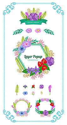 꽃 리본 백그라운드 일러스트 나뭇잎 프레임 사람없음 세트 라벨 심볼 웹엘리먼트 국내일러스트 AI파일 식물 잎 엘리먼트 파일형식 벡터